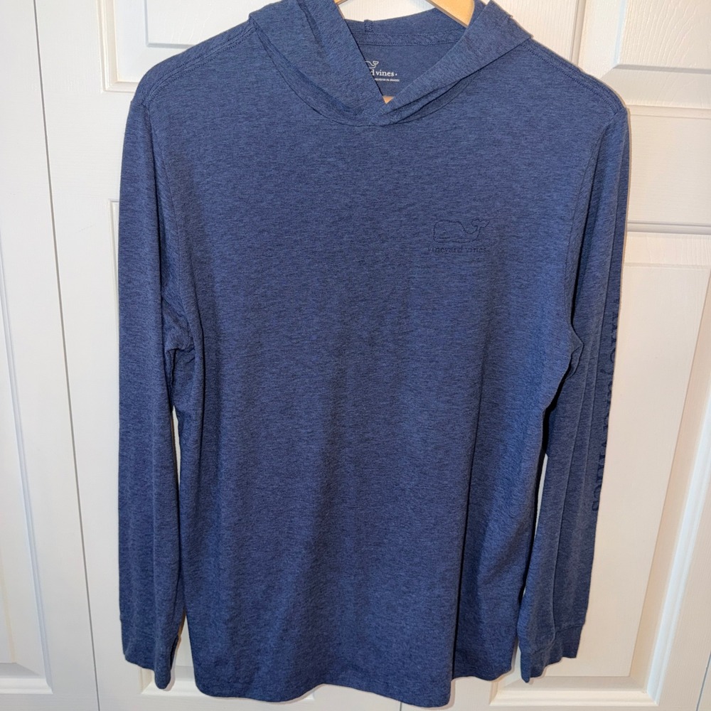 Vineyard Vines Mens XL Blue Heathered Long Sleeve Whale Logo Hooded T-Shirt